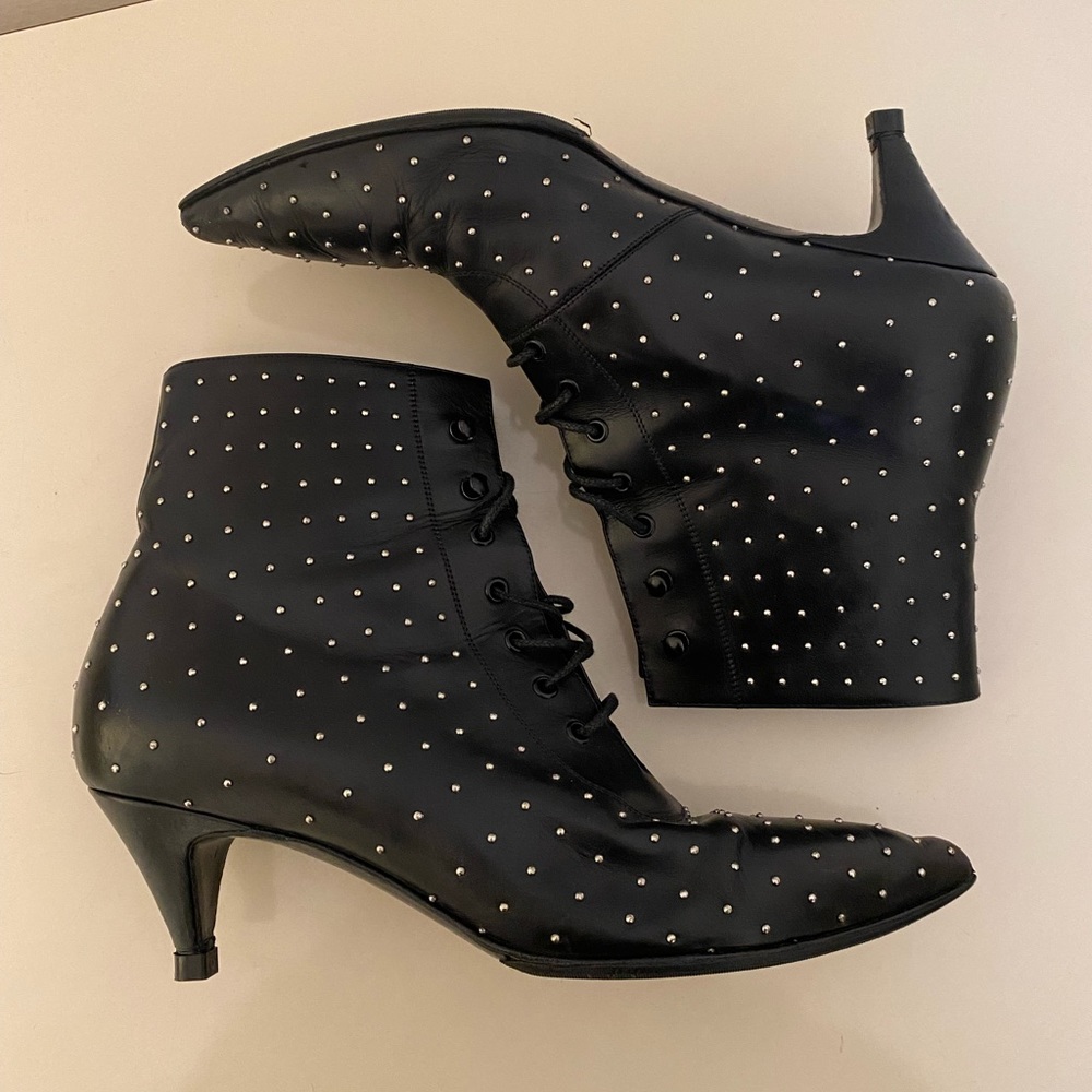 SAINT LAURENT ⛓ Lace-Up Studded Ankle Boots